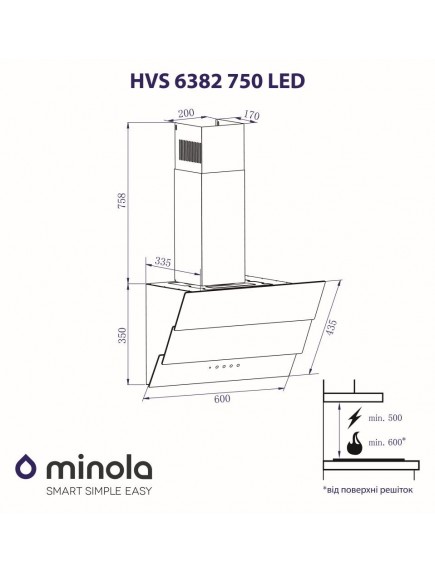 Вытяжка Minola HVS 6642 BL 1000 LED черный