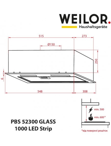 Вытяжка Weilor PBS 52300 GLASS BG 1000 LED Strip