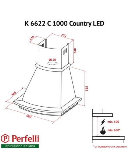 Вытяжка Perfelli K 6622 C BL 1000 COUNTRY LED