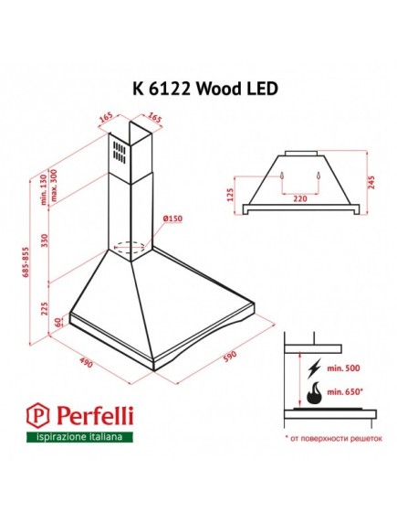 Вытяжка Perfelli K 6122 BL Wood LED