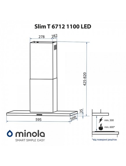 Вытяжка Minola Slim T 6712 BL 1100 LED