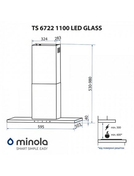 Вытяжка Minola TS 6722 BL 1100 LED GLASS