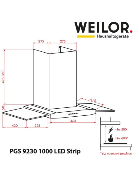 Вытяжка Weilor PGS 9230 IG 1000 LED strip