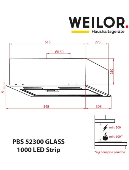 Вытяжка Weilor PBS 52300 GLASS BL 1000 LED Strip