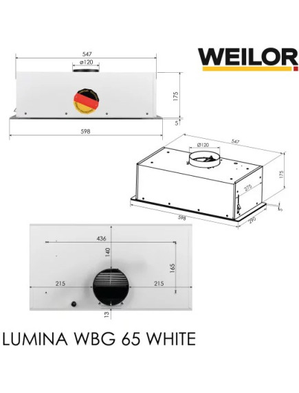 Вытяжка Weilor Lumina LUMINA WBG 65 WHITE Вытяжка Weilor Lumina LUMINA WBG 65 WHITE
