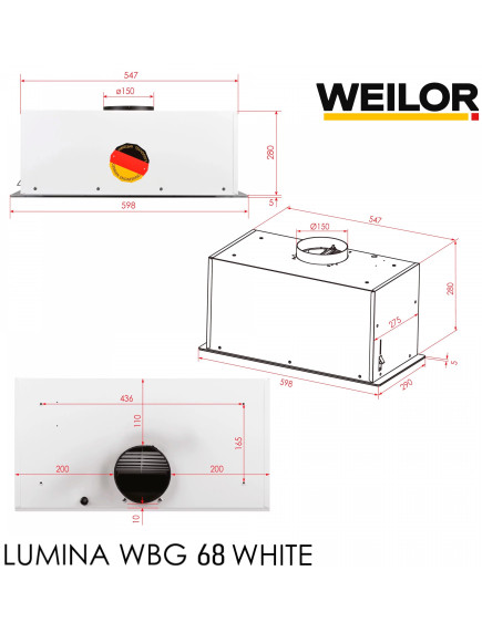 Вытяжка Weilor Lumina LUMINA WBG 68 WHITE Вытяжка Weilor Lumina LUMINA WBG 68 WHITE
