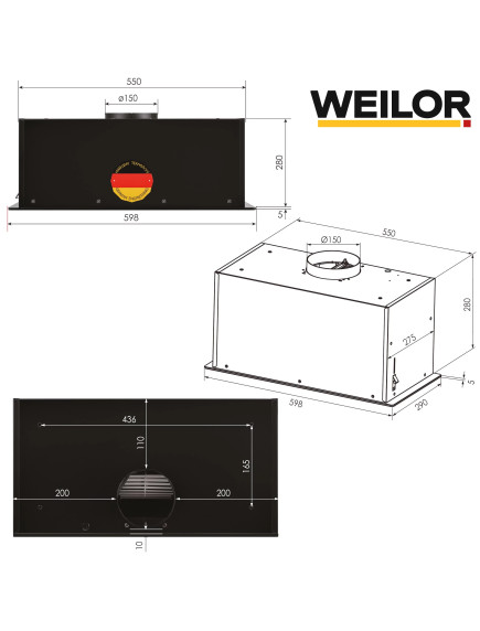 Вытяжка Weilor Lumina LUMINA WBG 69 BLACK SILENCE Вытяжка Weilor Lumina LUMINA WBG 69 BLACK SILENCE