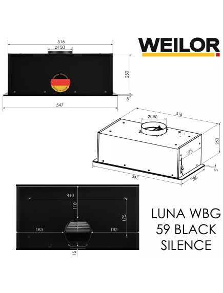 Вытяжка Weilor LUNA WBG 59 BLACK SILENCE Вытяжка Weilor LUNA WBG 59 BLACK SILENCE